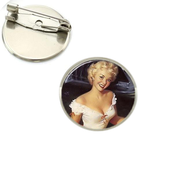 “Audrey From Bizarro World” Pinup Girl - Glass Brooch Pin