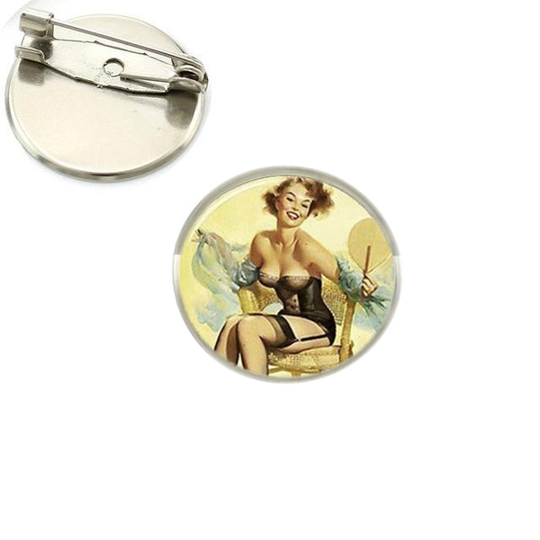 “Jane, Desired By People At Her School And Work” Pinup Girl - Glass Brooch Pin