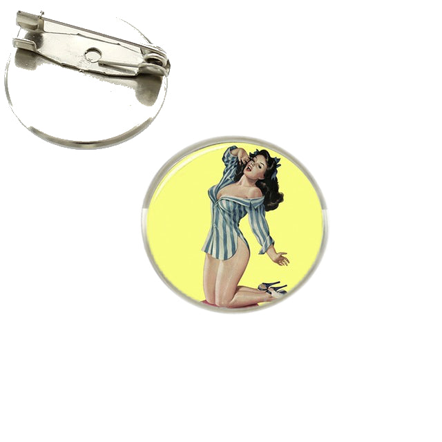 “Veronica Hates Me” Pinup Girl - Glass Brooch Pin