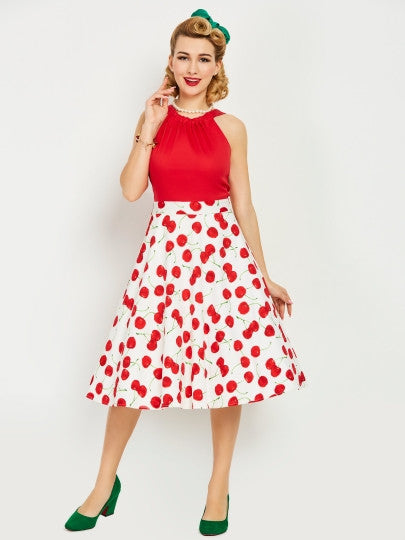 Backless Strappy Cherry Printed Women's Day Dress